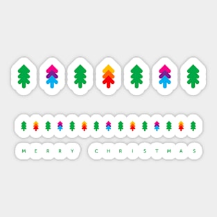 Merry Christmas with colorful fir trees, version one Sticker